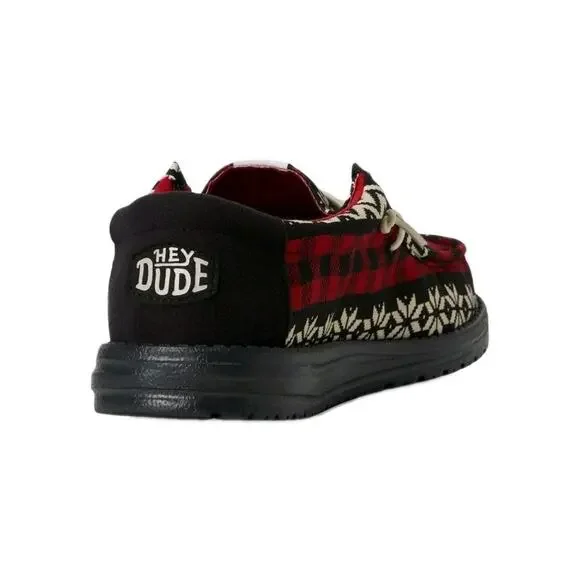 Hey Dude Wally Holiday Cheers Men's Size 9 Black Red Shoes Christmas Dudes